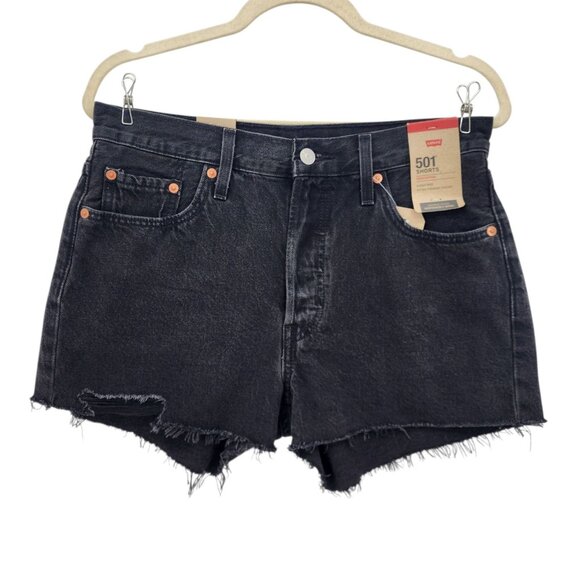 NEW Levi's Womens 29 Shorts 501 High Rise Cut Off Button Fly Black Jean Shorts - Picture 1 of 11